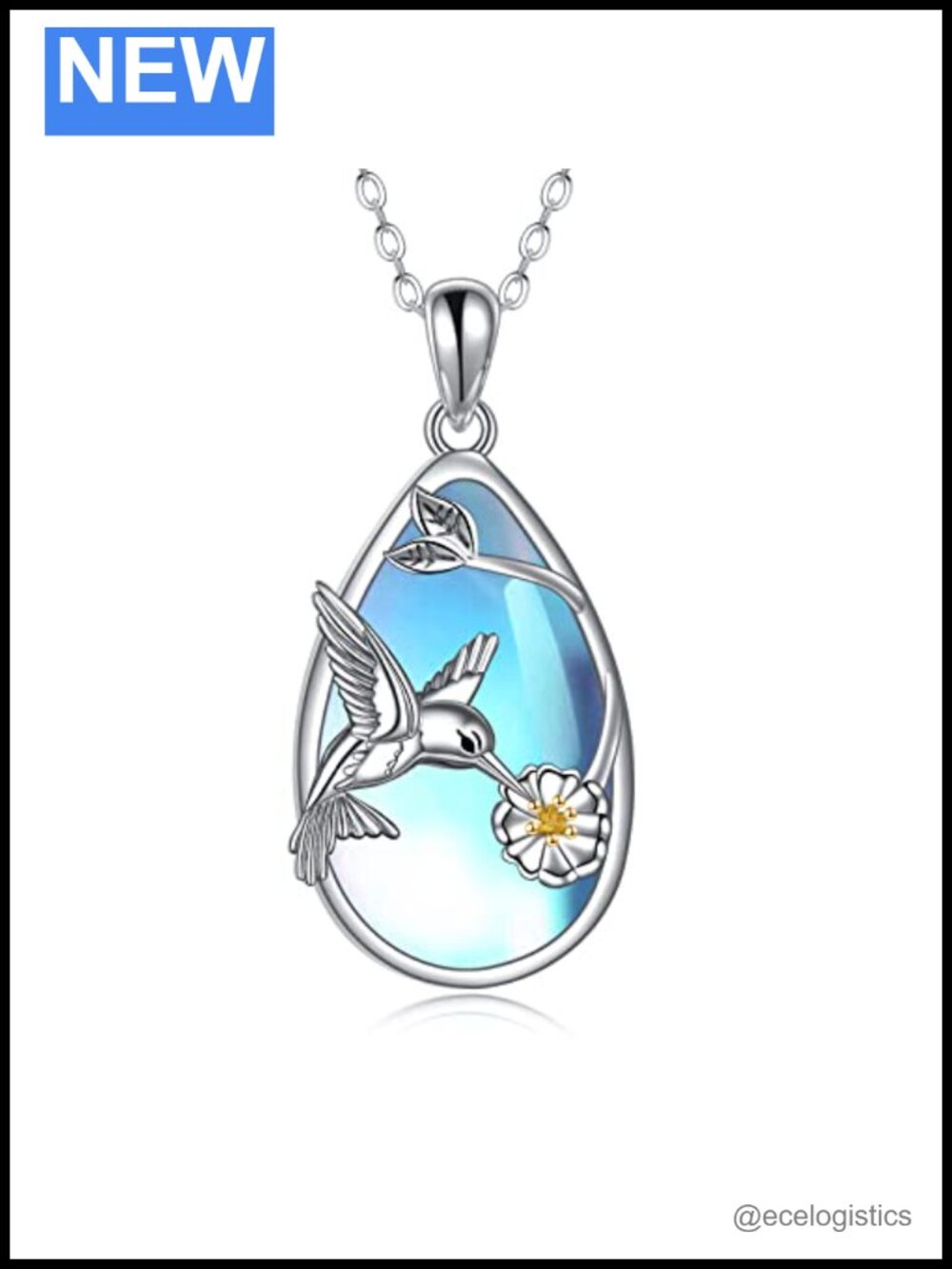 Hummingbird Moonstone Necklace Sterling Silver Pendant